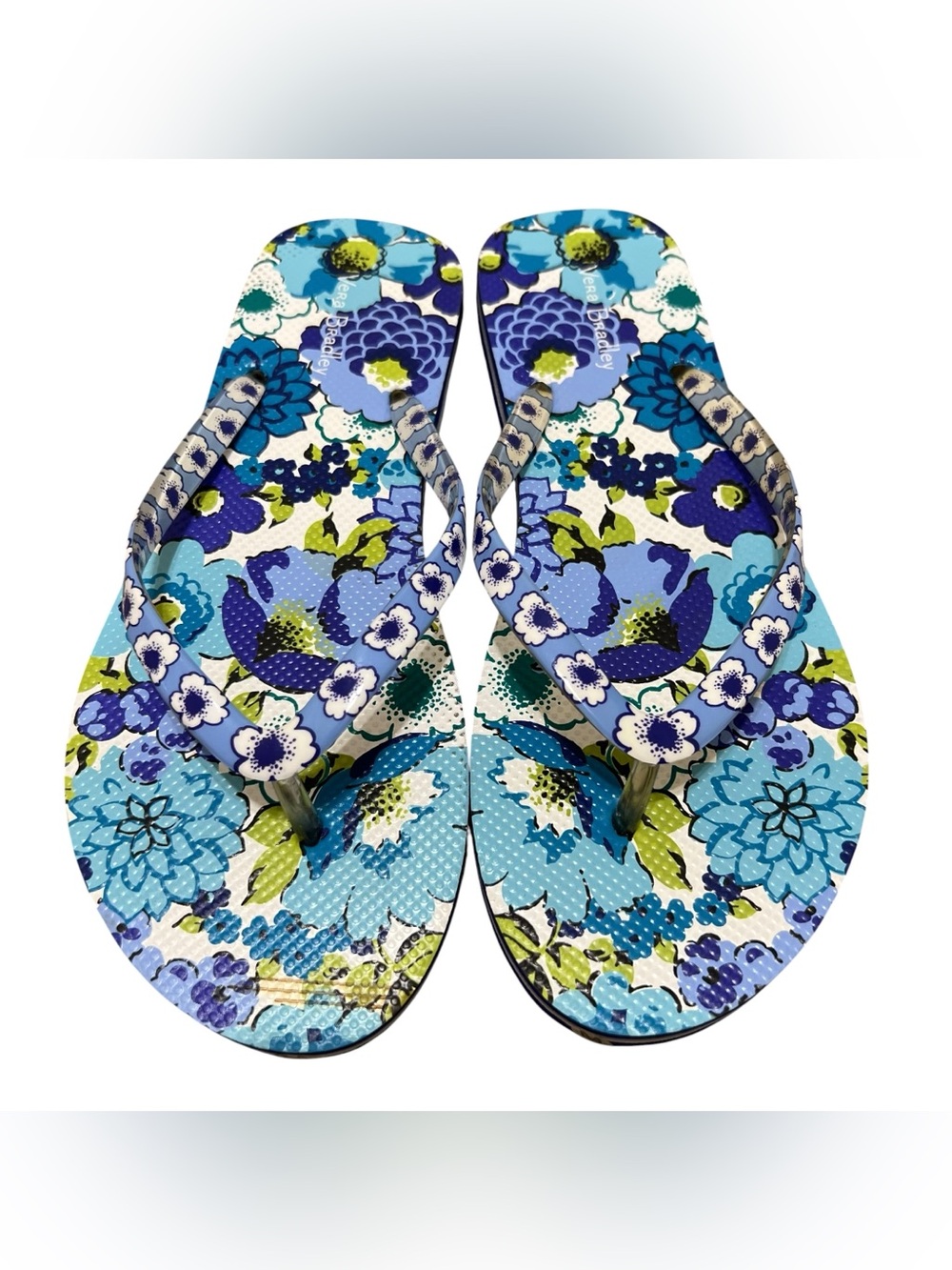 Vera Bradley Blue Poppy Floral Women's Flip Flops Medium (7-8)